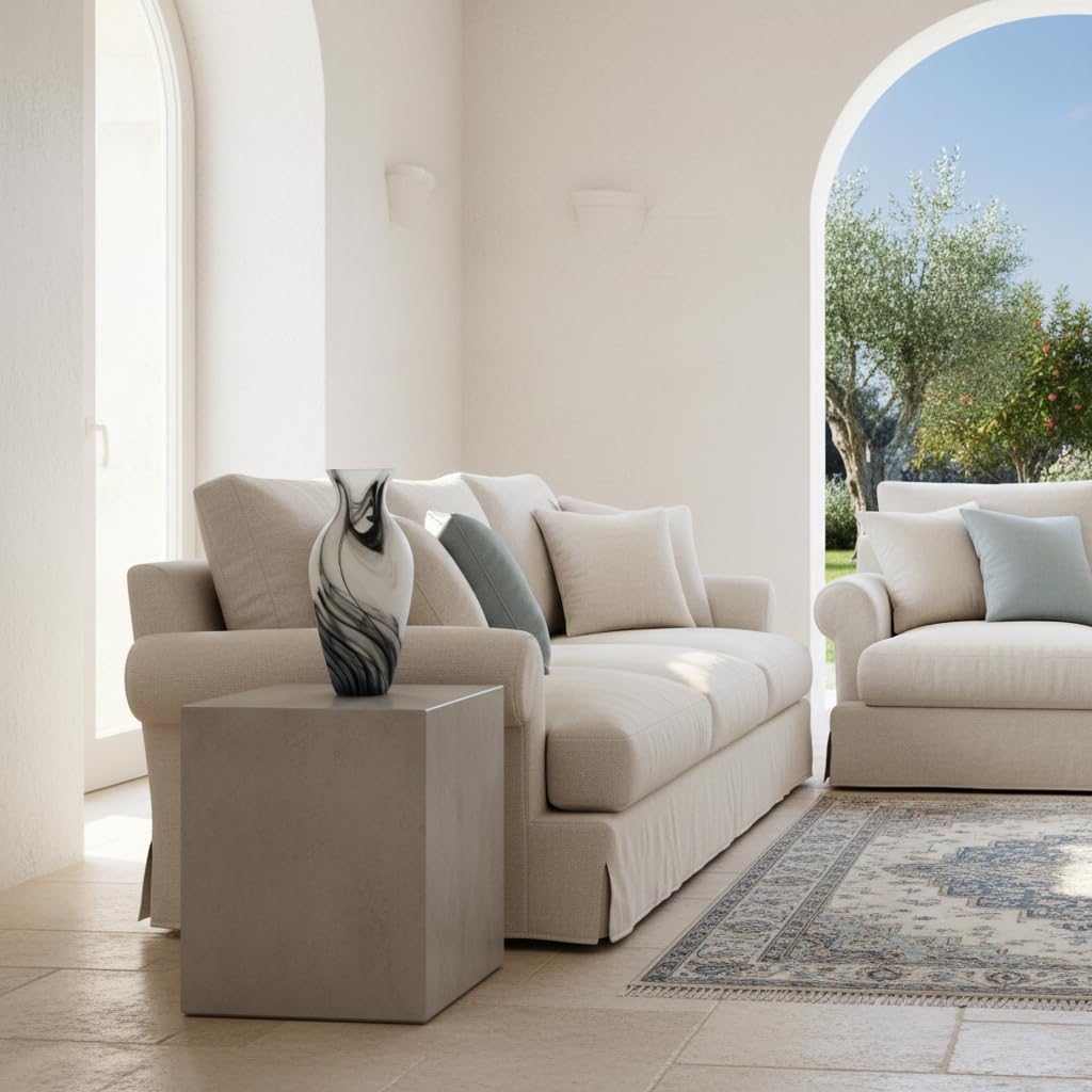 Vaso Anfora in Vetro di Murano Bianco Satinato con Venature Nere by Tammaro Home