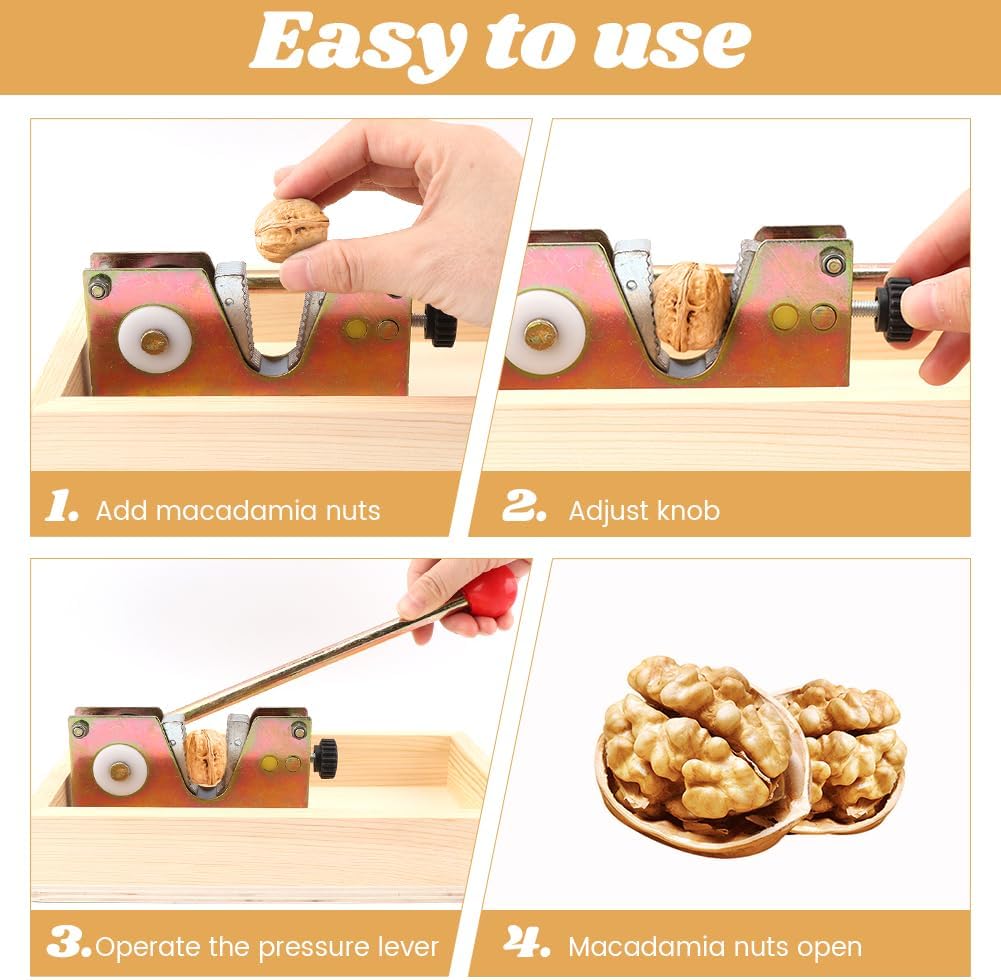 Nut Cracker Tool, Heavy Duty Walnut Cracker with 4 Forks & Wooden Base, Adjustable Nuts Tongs Manual Nut Crackers for All Nuts, Walnut Pecan Macadamia Hazelnuts Chestnut - Image 3