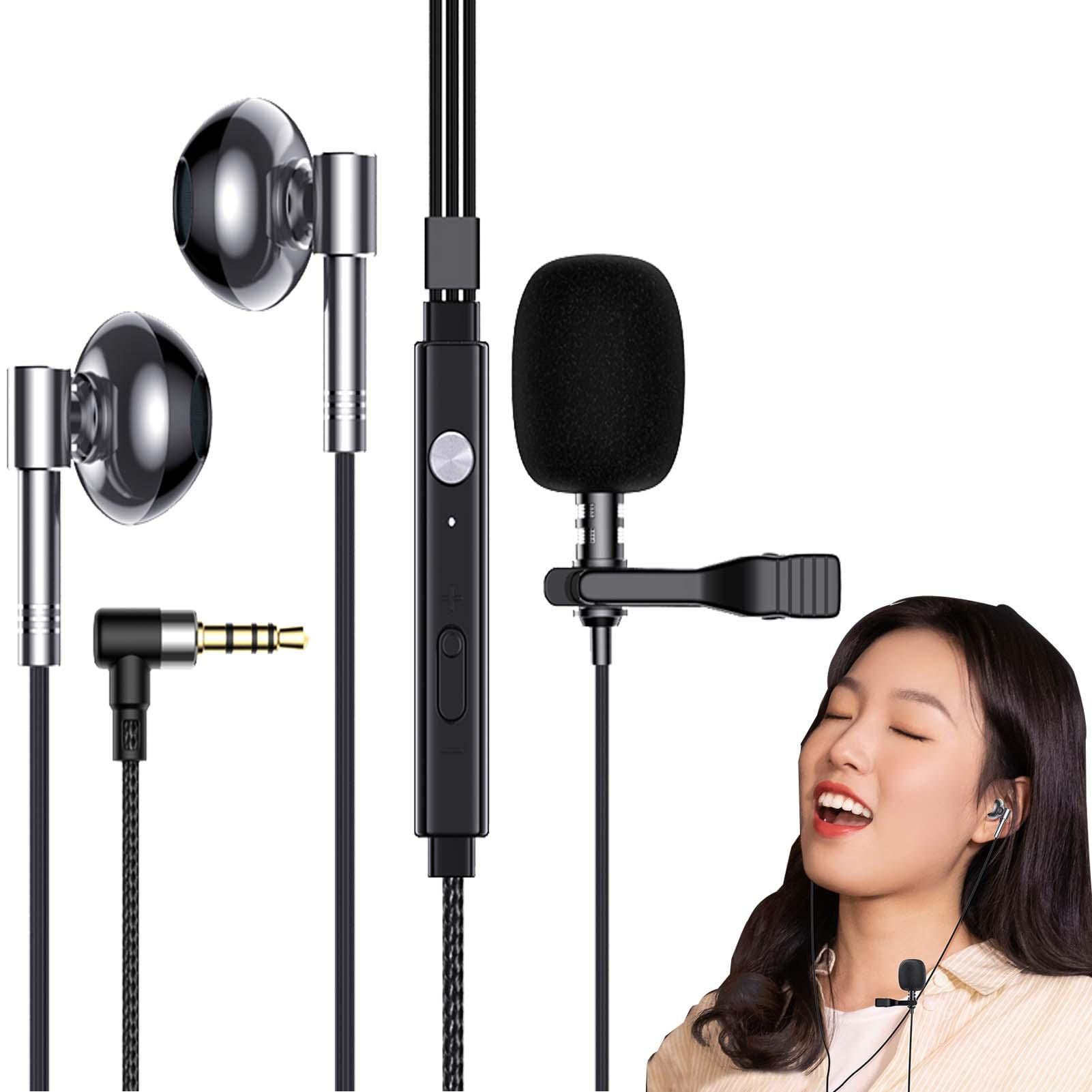 VENTDOUCELavalier Microphone Headset - Noise-Isolating Wired Earphones | Noise-Isolating Wired Earphones with Volume Control, Half In-ear Headphones with Bass, Jack 3.5mm For Phone