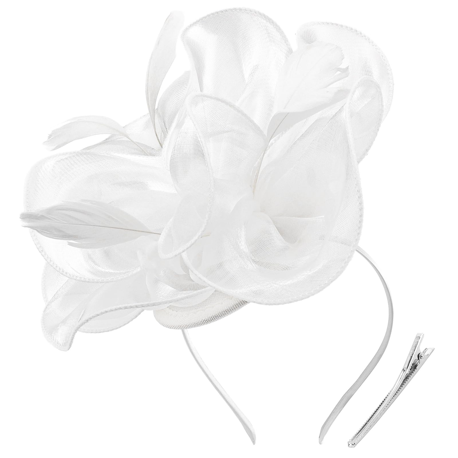 DRESHOW Fascinators Hat Tea Party Headwear Ribbons Feathers on a Headband and a Clip for Women