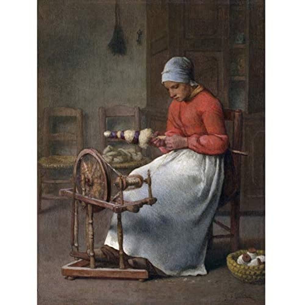 Artery8 Jean Francois Millet Woman Spinning Painting Unframed Wall Art Print Poster Home Decor Premium