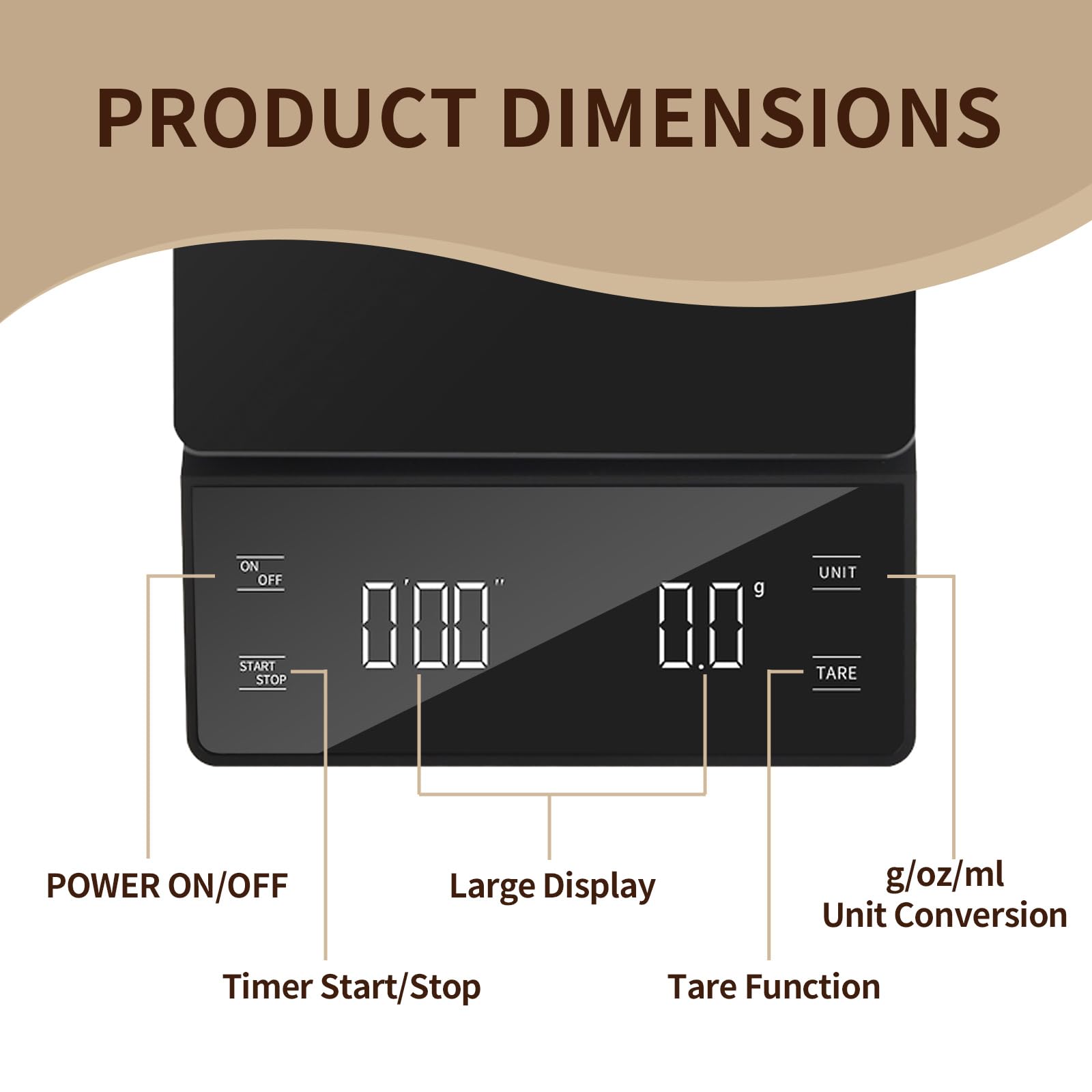 Báscula de café de alta precisión de 3 kg/0,1 g con temporizador, pantalla LCD retroiluminada, función de tara y conversión de unidades para espresso, vertido, preparación por goteo