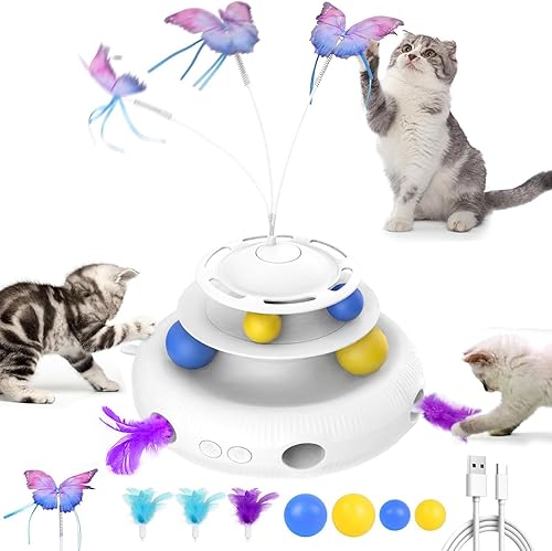 LiulingWSH Juguetes interactivos automáticos 3 en 1 actualizados 2023 para gatos, recargable, mariposa aleteante, pluma de emboscada móvil, bolas de
