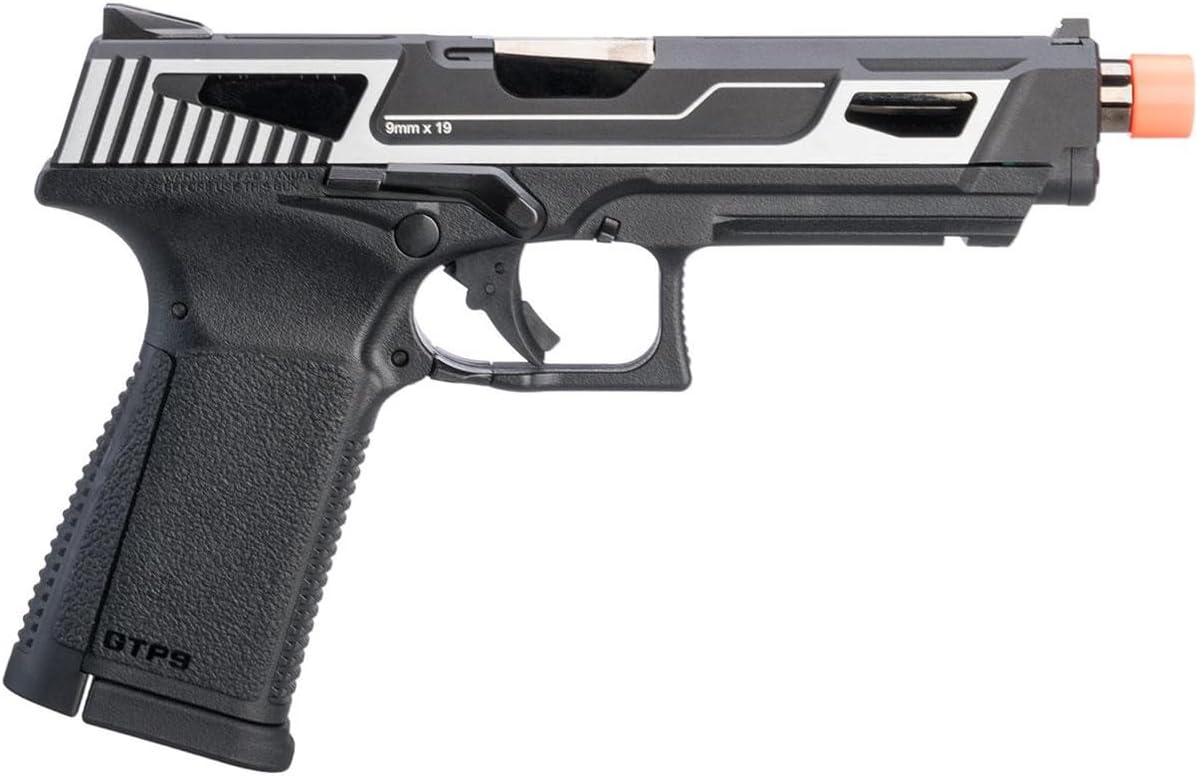 GoldenBall-G&G GTP9-MS Metal Slide Gas Blowback Airsoft Pistol-Cased & Speed Loader Included (Color: Silver)