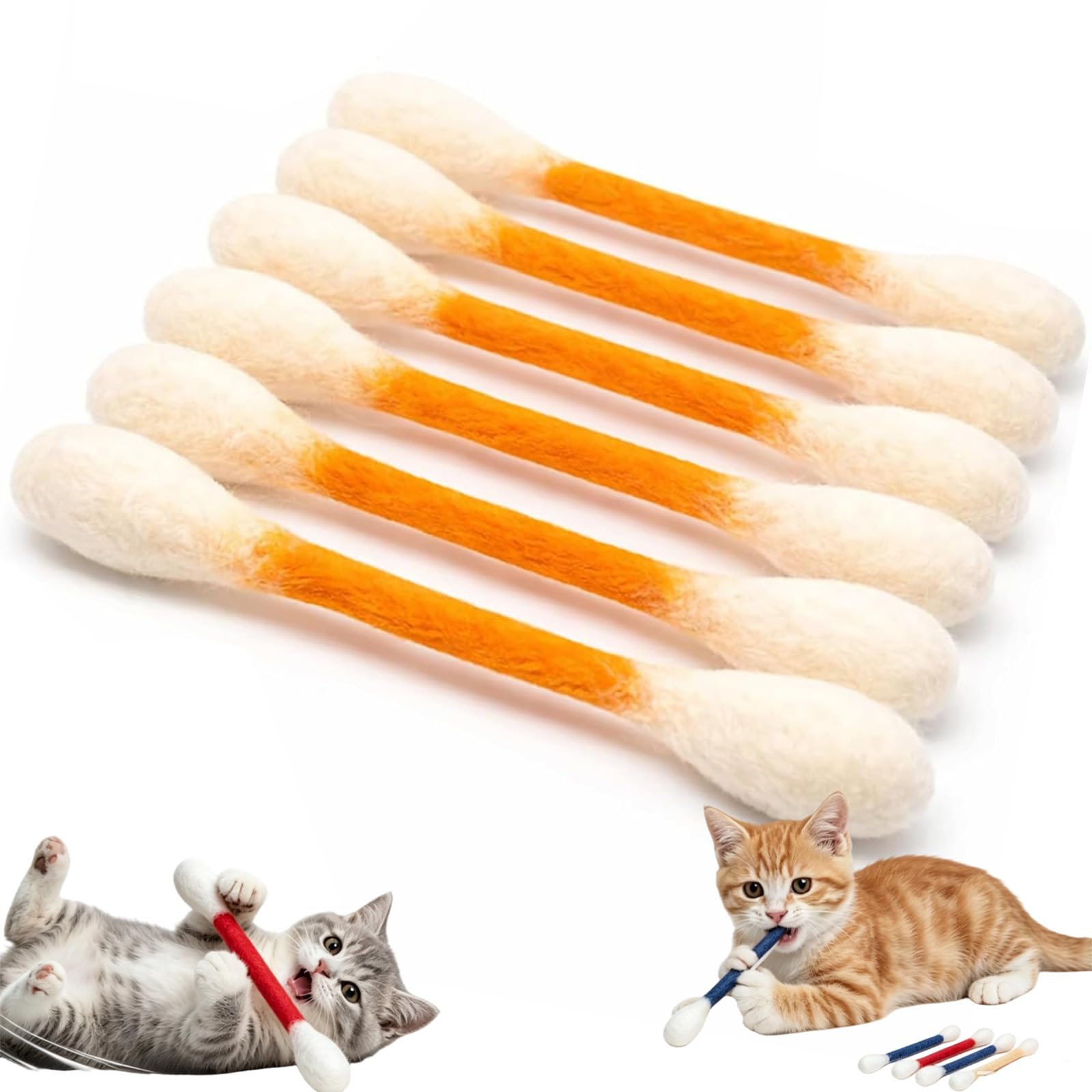 Confezione da 6 tamponi di cotone per gatti con erba gatta, giocattolo gigante Qtip per gatti, durevole da masticare, bastoncini interattivi per gli amanti dei gatti, robusto giocattolo da