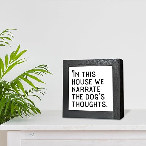 Miniatura 5 de Letrero de perro con texto en inglés In This House We Narrate The Dogs Thoughts, caja de madera para perro, decoración del hogar de mascotas,