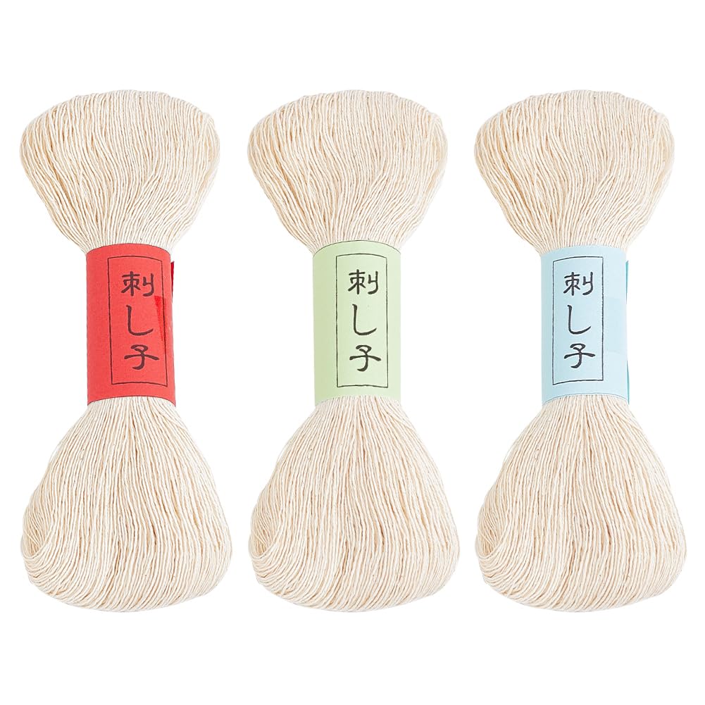 FREEBLOSS Filo Sashiko da 300 m, 3 matasse, 100% cotone, per trapuntatura e ricamo giapponese, per cucire a mano, filo spesso per ricamo giapponese, filo da ricamo