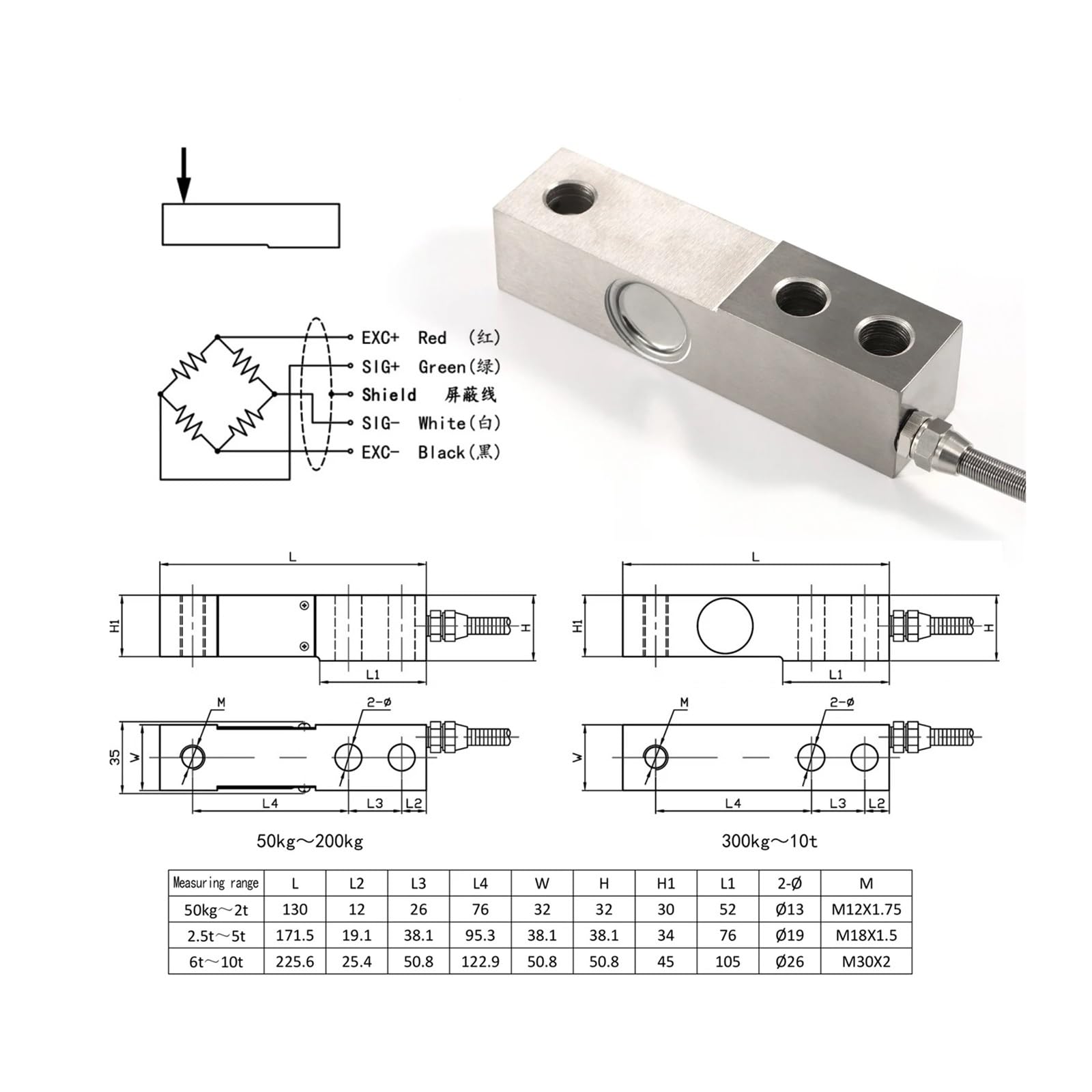 Waga ogniwa obciążeniowego, czujnik siły, napięcia, kompresji, waga, 200/300/500 kg - 1 T/2 T/3 T (mecz dwa - 300 KG)