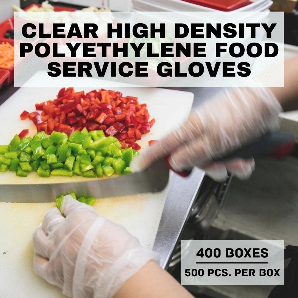 PackagingSuppliesByMail Food Prep Gloves, Food Grade Kitchen Gloves, Polyethylene Disposable Glove, 1.5 mil, Medium, 20,0000 Pack
