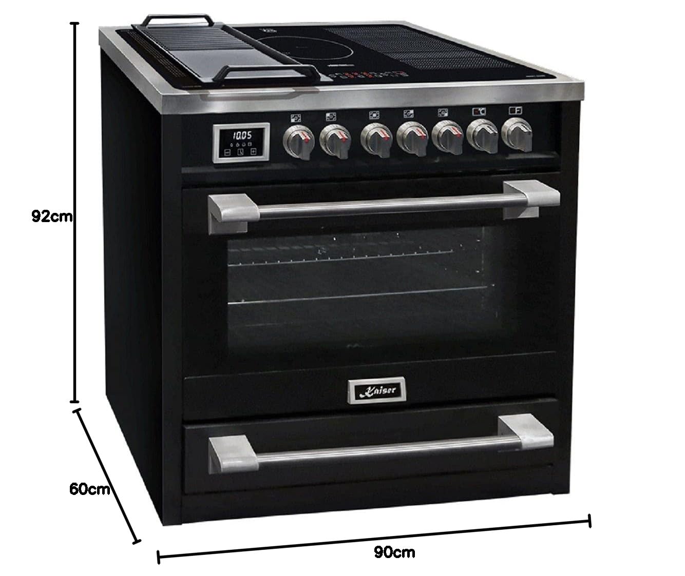 Kaiser HC 93691 IS Standherd 90 cm mit Induktionskochfeld – Elektroherd Schwarz, 5 Induktionszonen mit Power-Boost, Multifunktionsbackofen 115L, Drehspieß, katalytische Reinigung