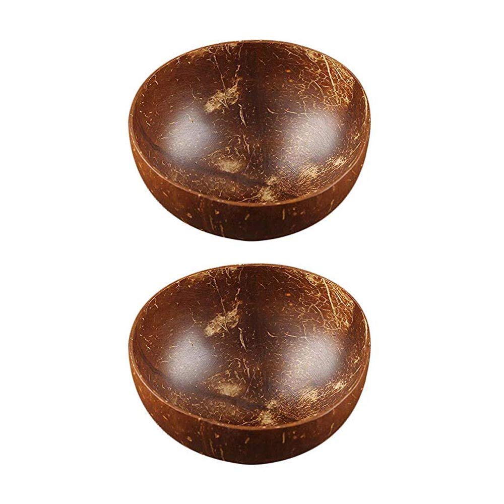ARTSOTRE 2Pcs Natural Coconut Vegan Bowls Made from Real Coconuts Shell ，Polished With Coconut Oil, Eco Friendly Reusable Bowl for Home Kitchen Party Serving Decoration