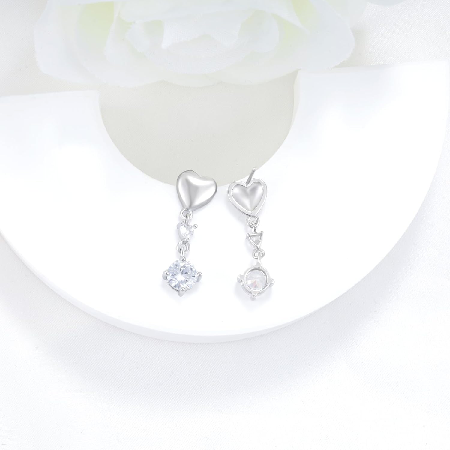 Sterling Sliver Heart Stud Earrings with Sparkling Cubic Zirconia Dangle for Women Lightweight Trendy Earring for Sensitive Ears - Image 5