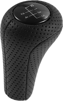 5-Speed Manual Gear Shift Knob Compatible with BMW E46 E90 E60 E63 X1 E84 X3 E83 X5 E53, ABS Faux Leather Stick Shifter Handle, Black with Holes 1 Pc