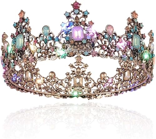 Miniatura 1 de Yean Coronas y tiaras con diamantes de imitación barrocos LED, corona de reina nupcial de oro, corona de cristal para boda, fiesta, tiara para