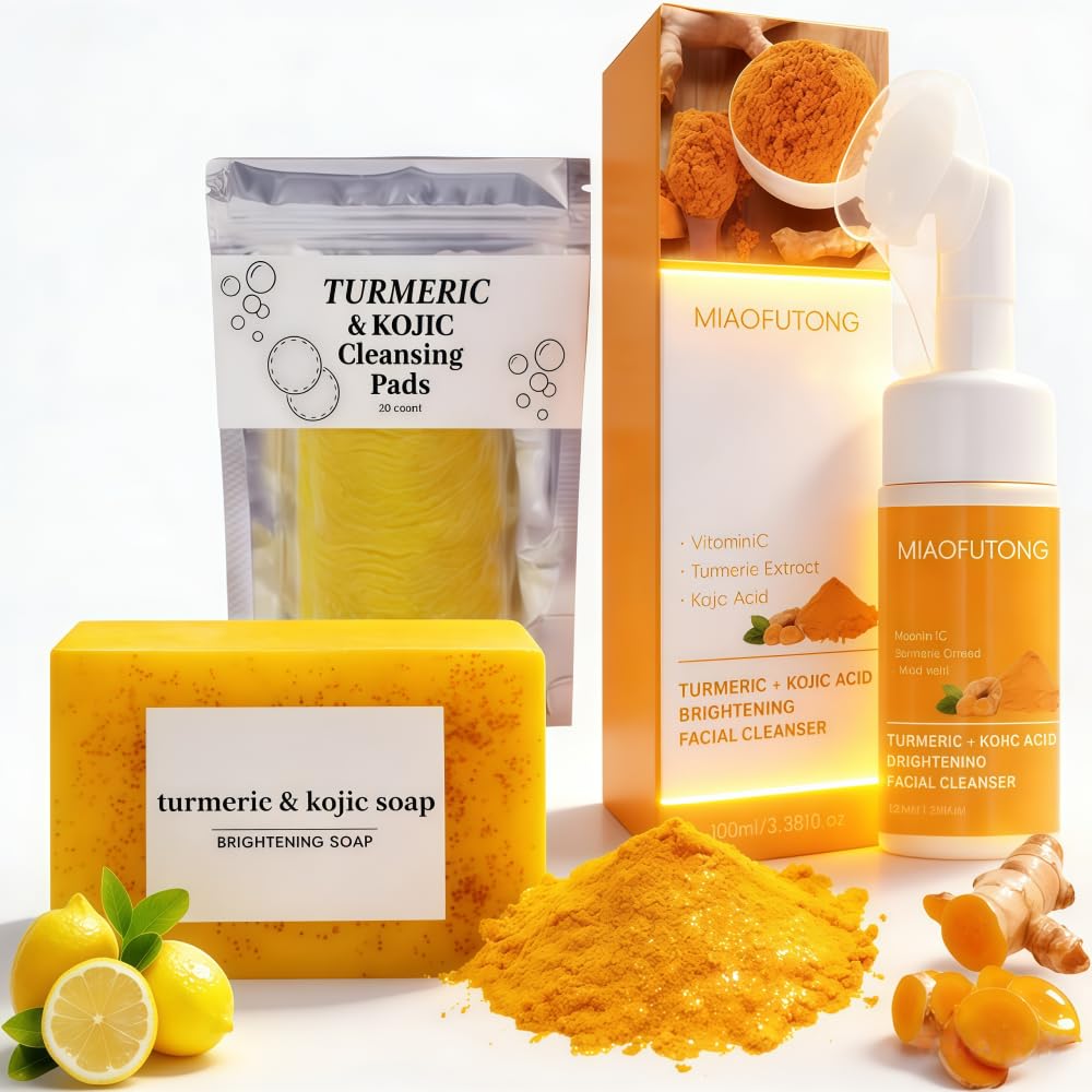 MIAOFUTONG ターメリック洗顔セット 4点（ターメリック クレンジングパッド20枚 ターメリック洗顔ムース100ml ターメリック洗顔石鹸100g） ウコン クレンジング 顔の洗浄ケア 洗顔料 男女兼用