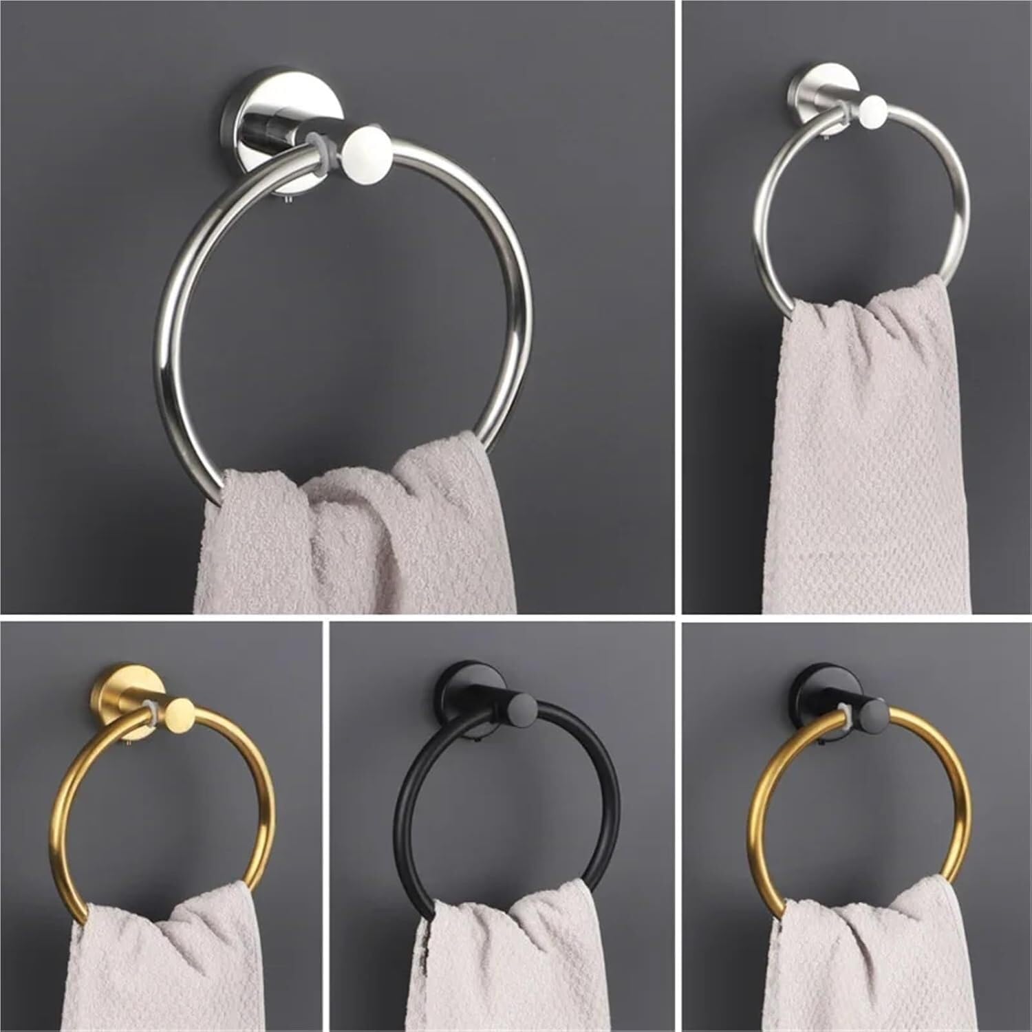 Anillo de toalla, anillo redondo baño acero inoxidable montaje en pared(Silver-towel Ring)