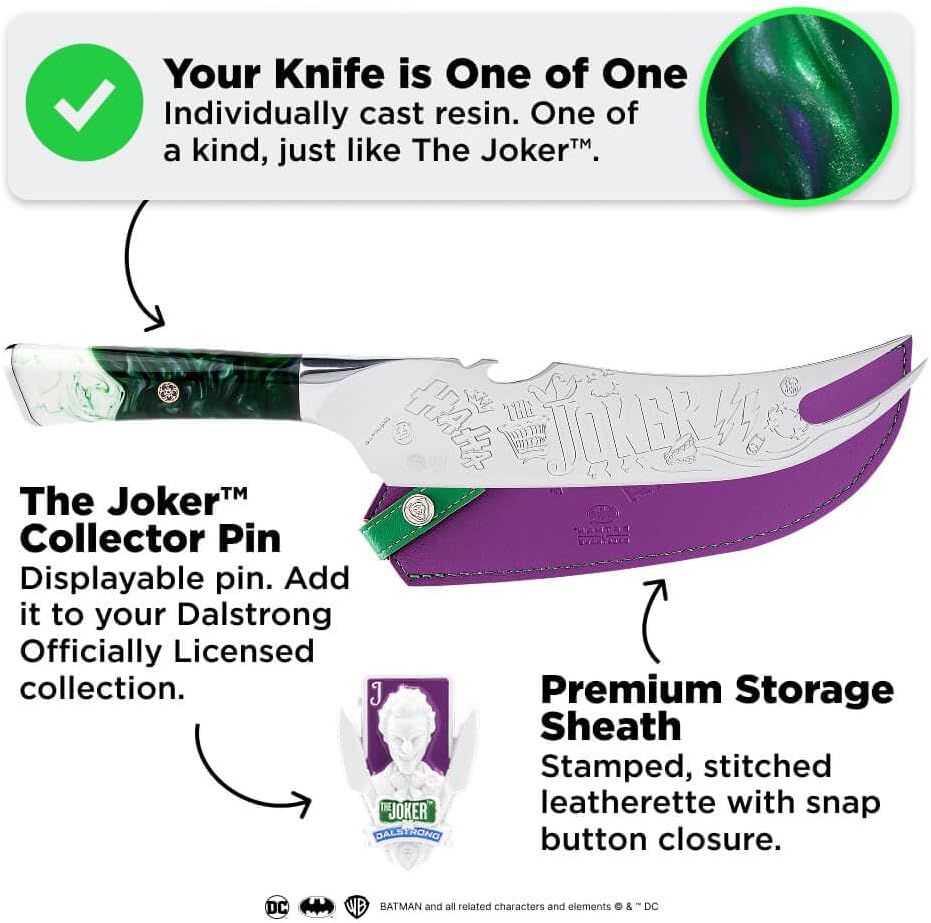 Dalstrong Pitmaster BBQ Knife - 8 inch - THE JOKER™ Edition Official License - 5 Layer 9CR18MOV Stainless Steel - Resin Handle - Meat Fork Bottle Opener - Collection Item - Knife Sheath