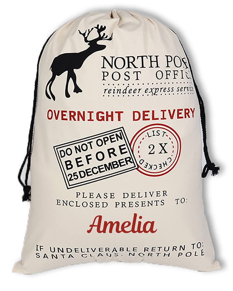 Personalised Christmas Sack Large 70cm Reindeer Sack with Name Santa Sack Gift Present Bag