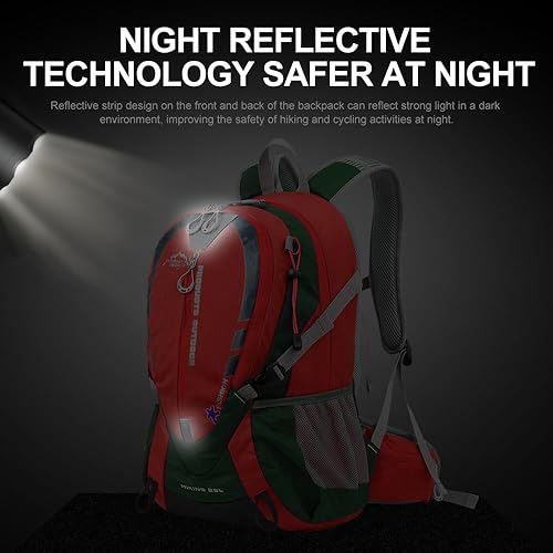 Miniatura 5 de INOXTO Mochila de senderismo pequeña con vejiga de agua de 2 L y cubierta impermeable para lluvia, mochila de hidratación de 25 L, Rojo Naranja Azul