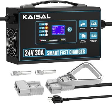 Forklift Battery Charger 24V 30A Smart Pallet Jack Battery Charger LCD Digital Display 24 Volt Forklift Charger Trickle Charger for 24V Electric Pallet Jack, Stacker, Floor Scrubber, Scissor Lifter