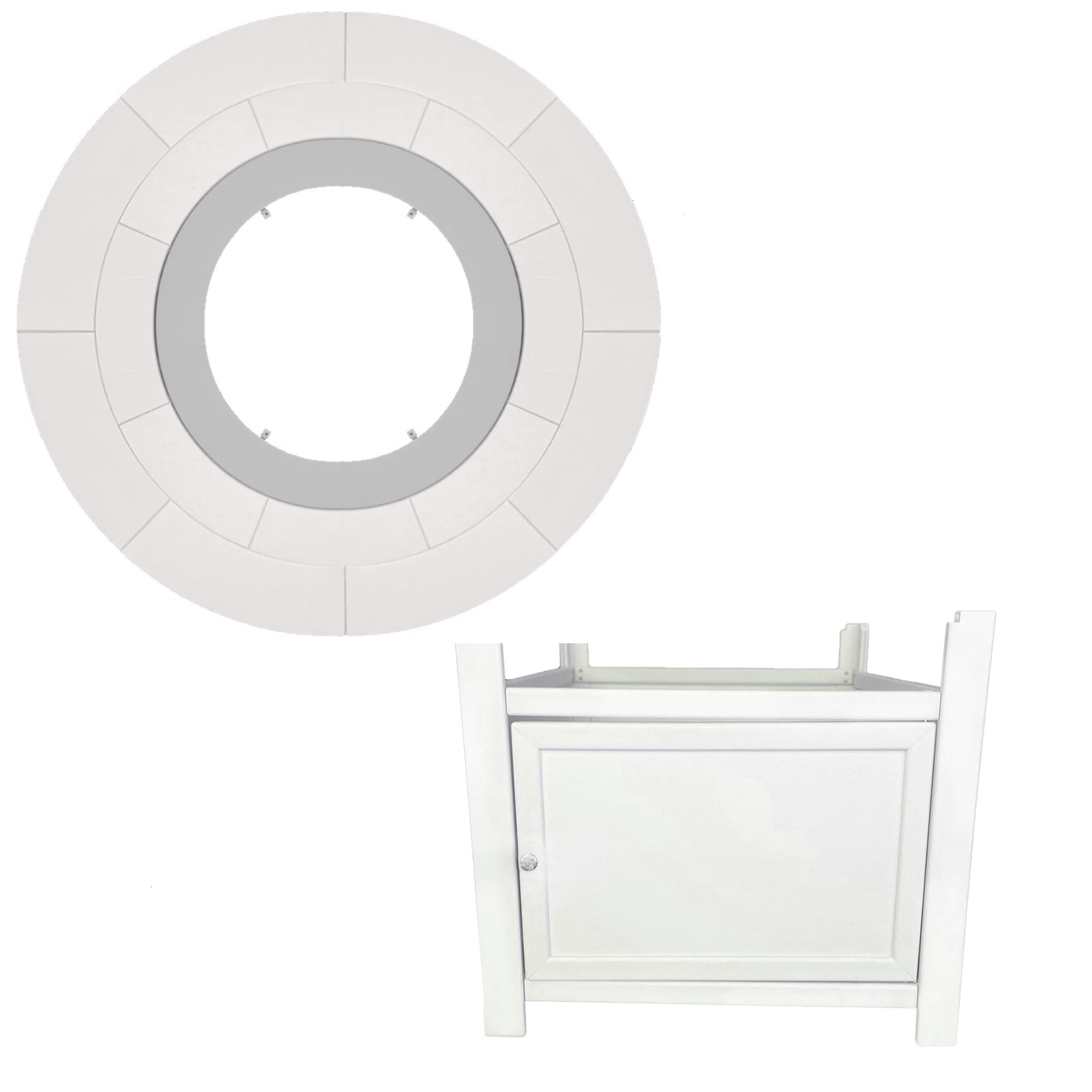 LuXeo 25"(H) x 48" (W) Round Poly Fire Pit- Top and Base Only, Off-White (48FPRD-OWHT-TB)