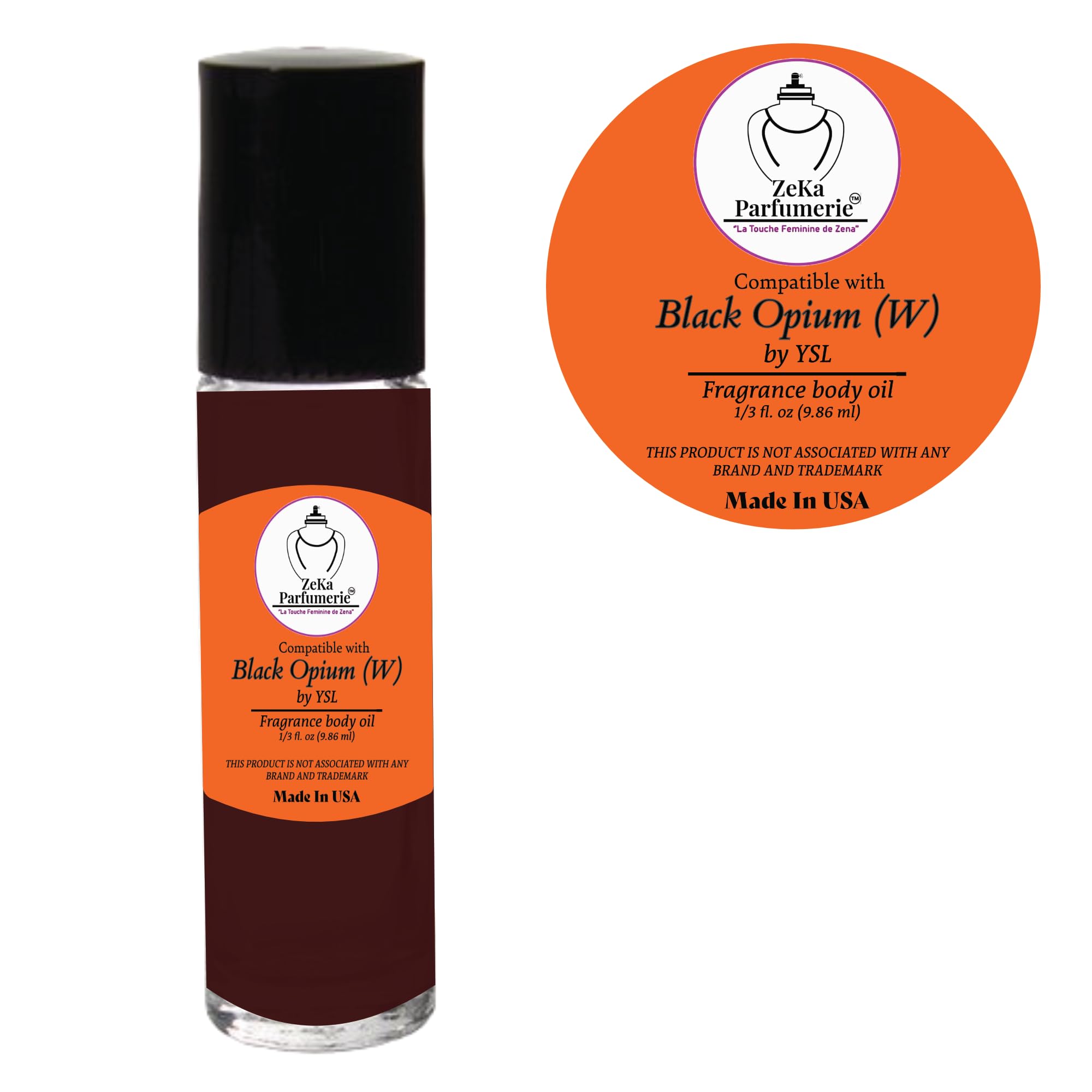 ZEKA PARFUMERIE Compare to Aroma Compatible with Y.S.L Black Opiume for Women Fragrance Body Oil on 1/3 oz (9.86ml) Travel size Roll-On Botlle