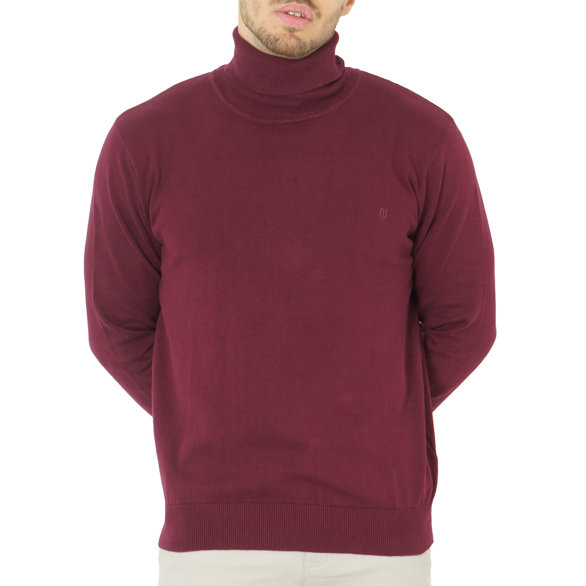 NOROZE Men's Turtleneck Jumper Long Sleeve Roll Neck Top Basic Lightweight Turtle Neck Sweater Pullover |Burgundy