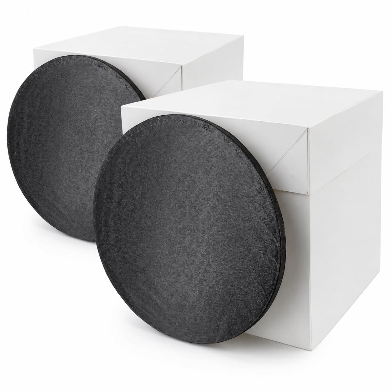 Defresit 2x Tall White Cake Box & Round Cake Drum Board Combo 12 Inch – Extra Deep, Strong for Wedding, Birthday, Celebration Cakes – 25mm Thick Cake Base for Stacked Cakes & Toppers(Black)
