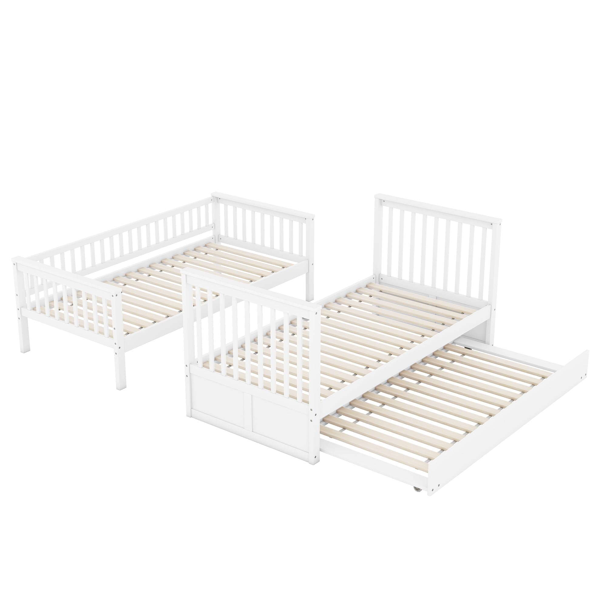 90 x 200 cm Litera, cama triple, cama infantil de madera con cama nido de 90 x 190 cm, barandilla alta, escalera estable, con somier (blanco), WX000811