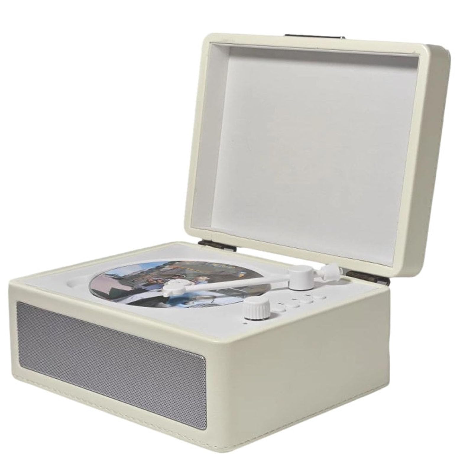 Lettore CD retrò, Lettore CD Portatile con Controllo A Manopola, 2 Altoparlanti Integrati, Supporta CD/chiavetta USB/Scheda Tf, Riproduzione Multimodale, per Ascoltare La White