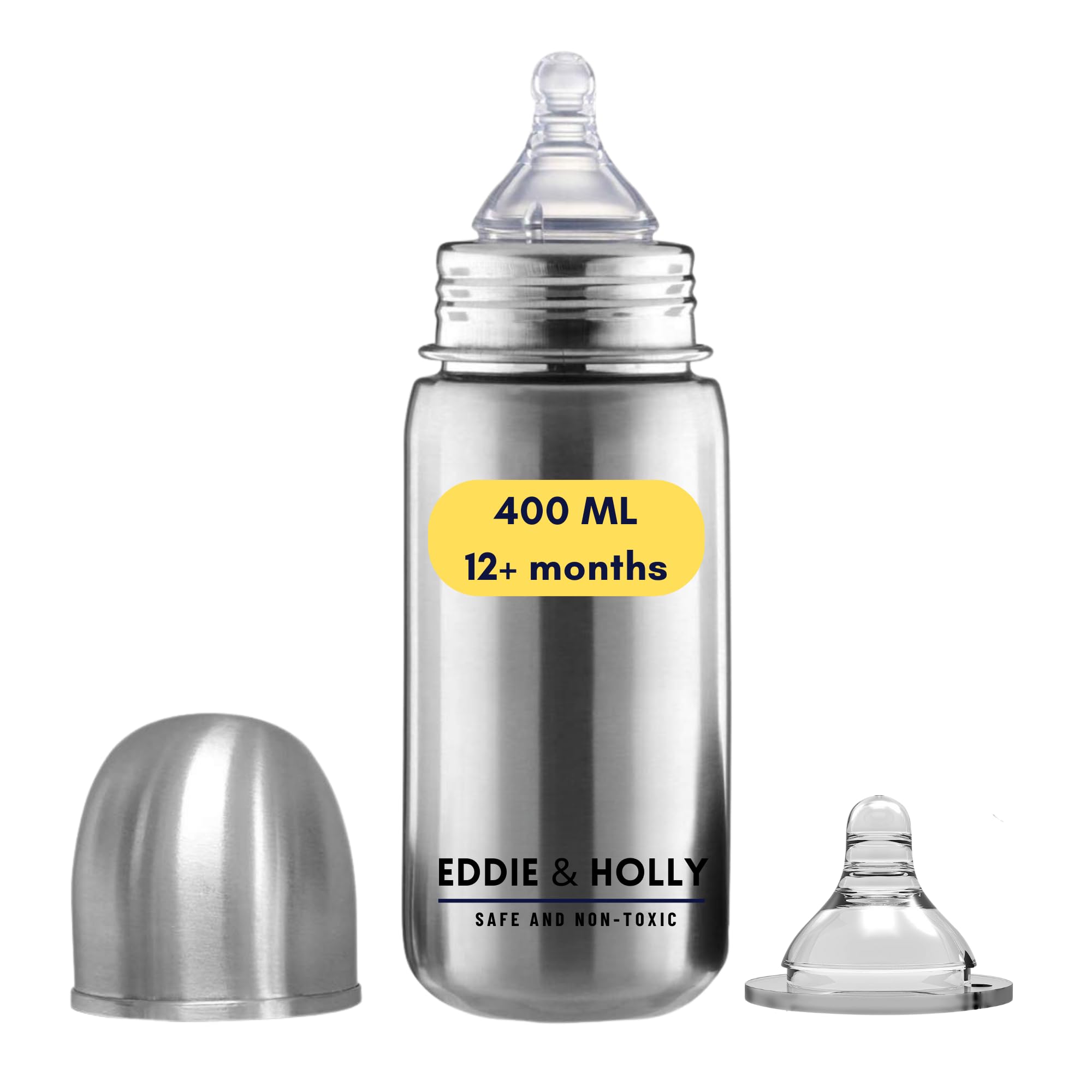 Eddie & Holly Steel Feeding Bottle | 400 ML | Wide Neck | Zero Plastic | Premium Stainless Steel | Anti-Colic | Feeding Bottle for New Born Baby and 1+ Year Baby | Steel Milk Bottle for Kids-image-37