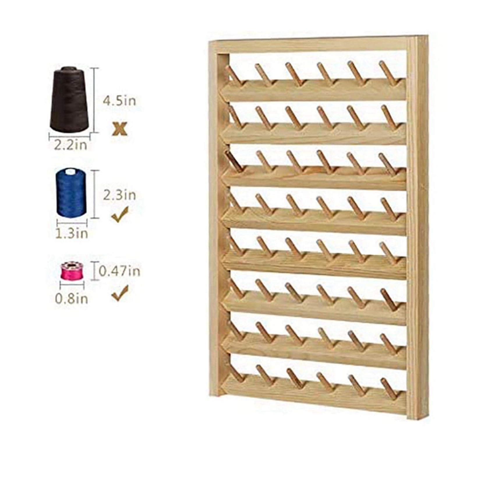 2X Soporte de Hilo de Coser de 48 Carretes, Soporte de Hilo de Coser de Montaje en Pared con Gancho, Organizador de Bordado de Madera para Coser