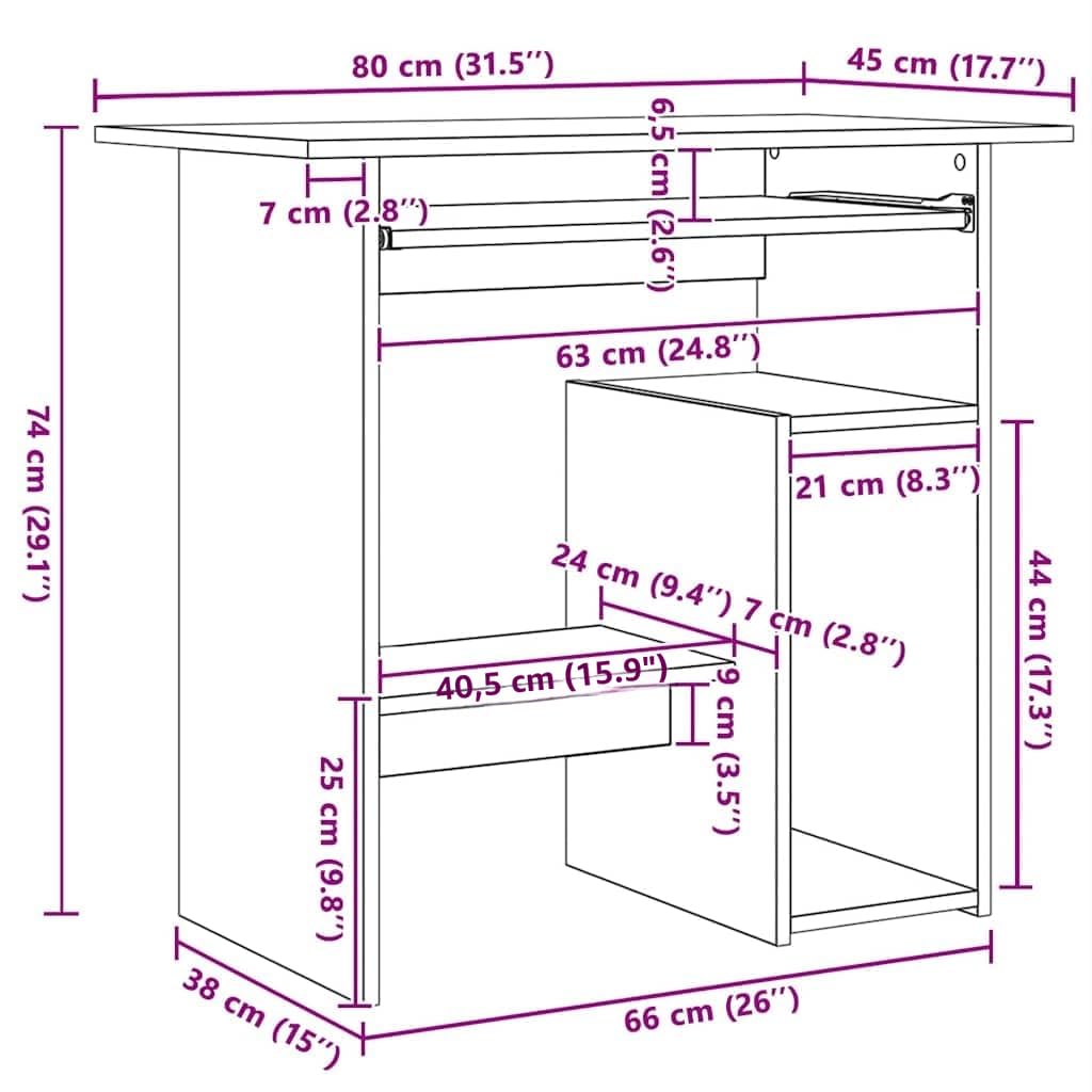 vidaXL Escritorio Mesa Ordenador Estudio Oficina Muebles Despacho Sala Almacenamiento Estantería Madera Contrachapada Roble Ahumado
