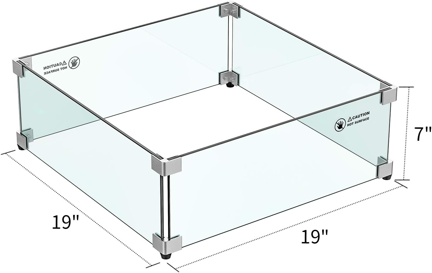 Skyflame 12 inch Square Stainless Steel Drop in Fire Pit Burner Pan with Burner Ring and Protective Cover, Include Glass Wind Guard and Fire Glass