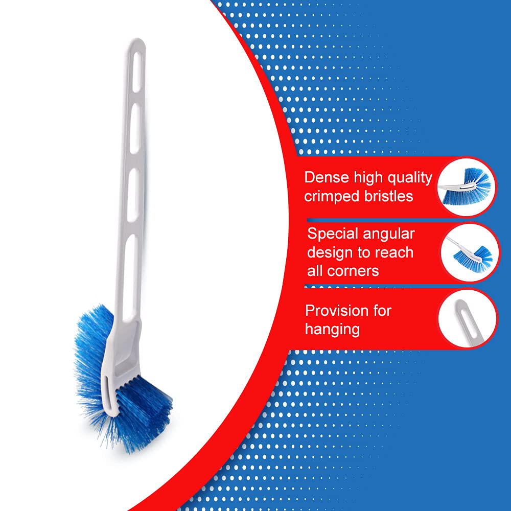 Kleeno Cello Plastic by Cello Eco Hockey Toilet Brush | Longer Handle Ergonomic Design | Angular Design to Reach All Corners | Set of 1, Blue & White - Image 3 thumbnail