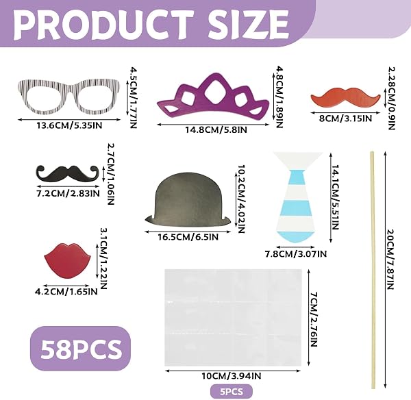 Yuio 58 Pièces Accessoires photobooth Masquerade, Accessoire Photo Moustache Mask Arc Lips Hat, Photobooth Anniversaire, Photo Booth Props pour Fête d'anniversaire Photo de Mariage Mascarade - 5