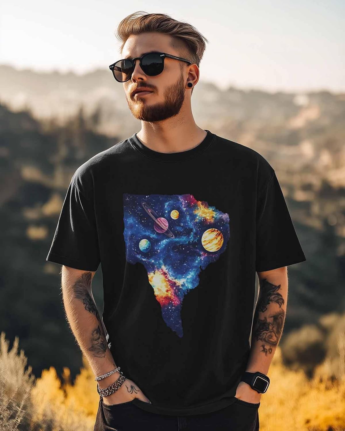 Men's T-Shirt Universe Planet Graphic Tees Cotton Short-Sleeve Casual Tops - Image 3