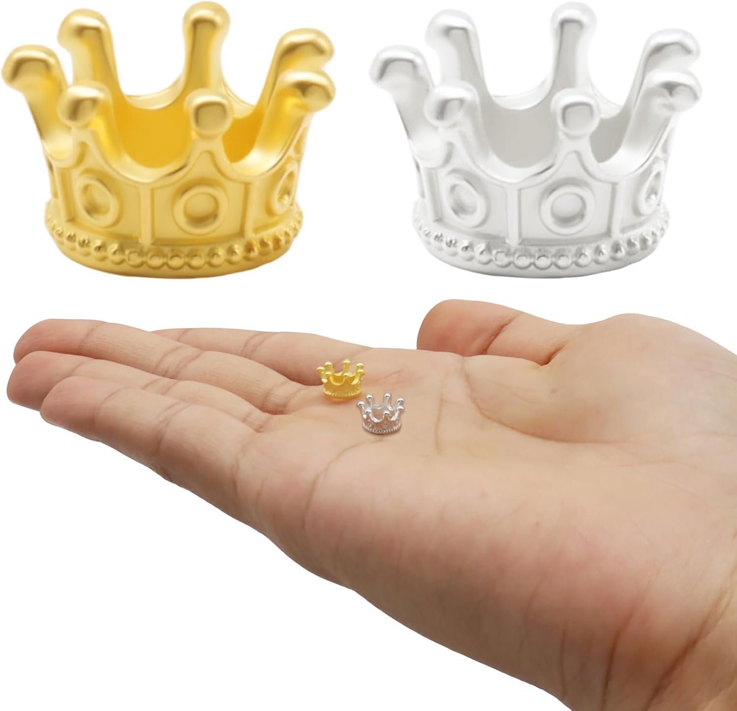 100 Pcs Tiny Crowns, Mini Gold Crown Alloy Charms, Gold + Silver image 4