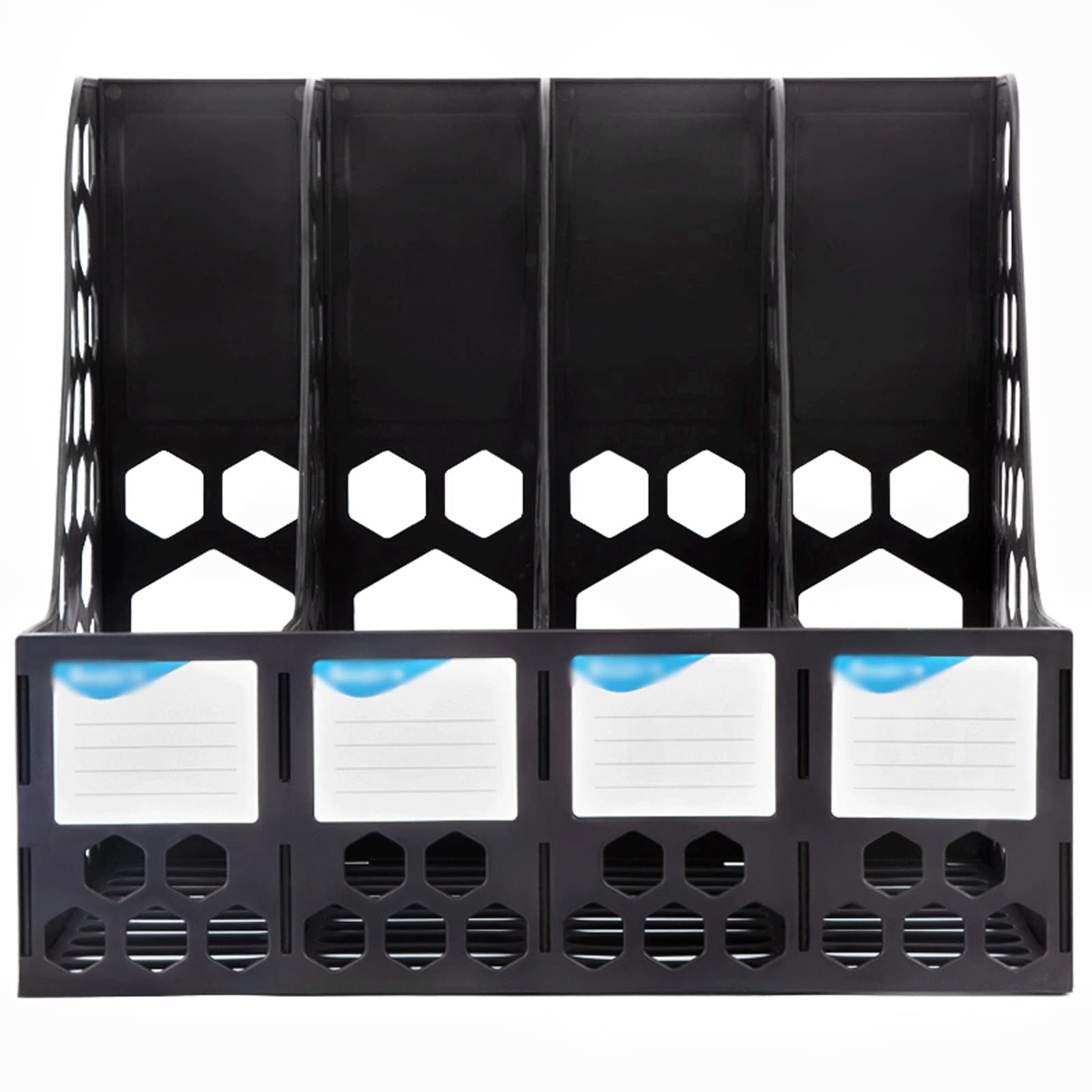 GRFIT Revisteros Carpeta Clasificadora Caja de Archivos File Rack Storage Basket 4 Sección Organizador de clasificación de Archivos Vertical for Office Home Black Organizador Documentos