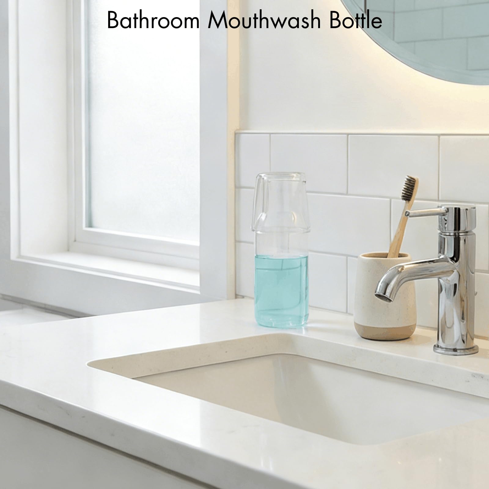 YOUEON Juego de 4 jarras de agua y vidrio para mesita de noche de 17 onzas, jarra de agua con taza de vidrio para mesita de noche, jarra con taza para cocina, dormitorio o baño