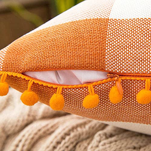 Chichic Set Of 2 Throw Pillow Covers Fall Pillow Covers 16 X 16 Inch Buffalo Check Plaid Cushion Case Farmhouse Retro Decorative Square Pillowcase For Fall Decor Bed Sofa Couch Chair, Orange And White #TOP4