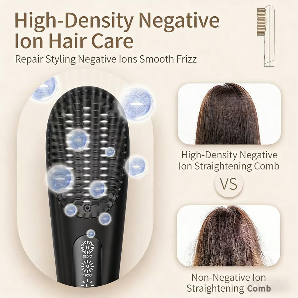 Portable Straightener Brush - go Brush pro，Portable Mini Hair Straightening with 3 Temperature Settings & LED Display, USB Rechargeable Fast Heating Hairs for Travel (Light Purple)