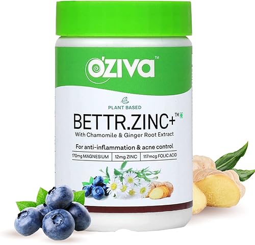 OZiva Bettr.Zinc+ a base de plantas (con manzanilla y raíz de jengibre), 60 cápsulas