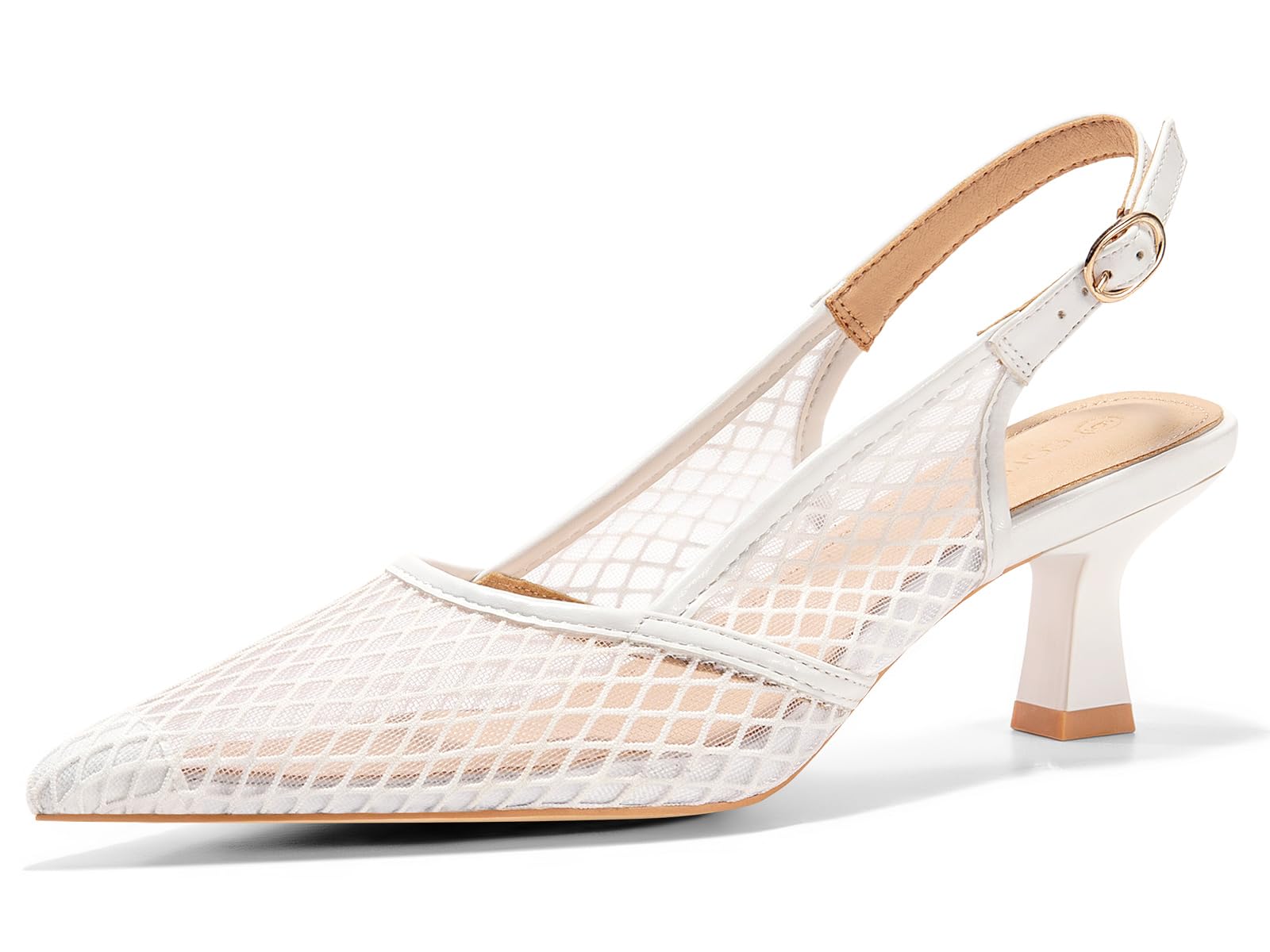 Coutgo Women's Slingback Kitten Low Heels Mesh Pumps Closed Pointed Toe Wedding Work Dress Shoes