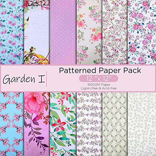 YARUMI Cardstock Paper Pad 12x12 Inches,Lovely Garden Cardmaking Paper Pack Floral Spring-Themed Scrapbook Paper Single-sided Patterns Printing Decorative Paper Craft Paper Photo Album Decor-24 Pages
