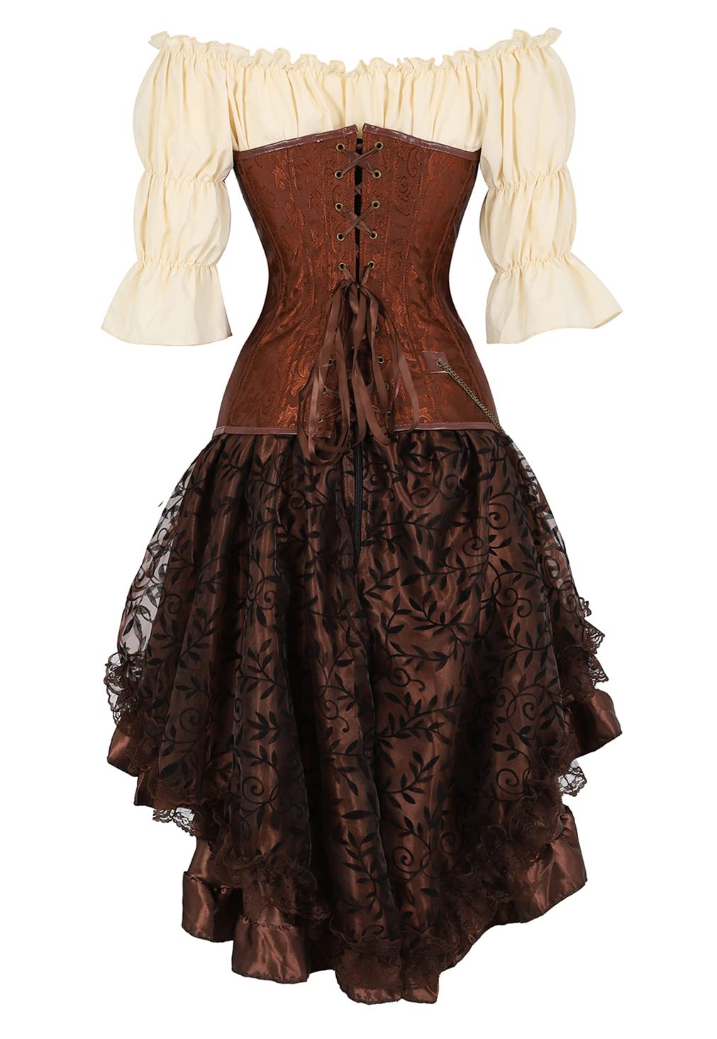 Grebrafan Steampunk Party Corsage mit Rock und Piratenbluse | Halloween Kostüm Korsett Damen Gothic