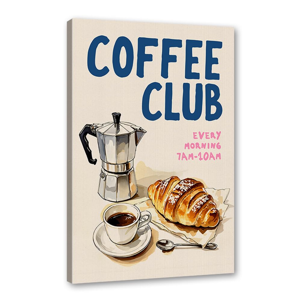 Trendige Küchen-Wandkunst, Mokkakanne, Kaffee, Pasta-Liebhaber, Wein, Käse, Retro-Lebensmitteldrucke, Kaffee-Poster für Esszimmer, Bar, Café, Dekor (SKU1, 40 x 50 cm, gerahmt (verpackte Leinwand)