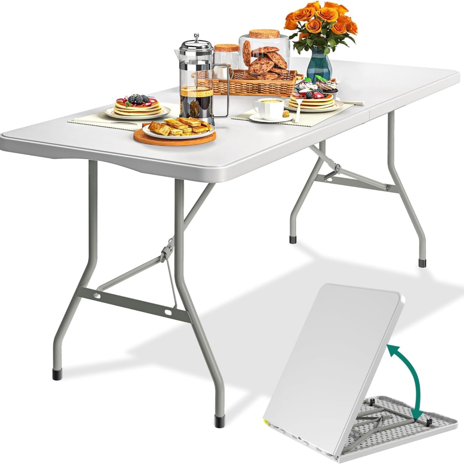 Inklapbare tafel, campingtafel 180 * 74 * 74cm Voor tuin, picknick, balkon, inklapbare tuintafel | inklapbare multifunctionele tafel | tafel voor 8 | wit