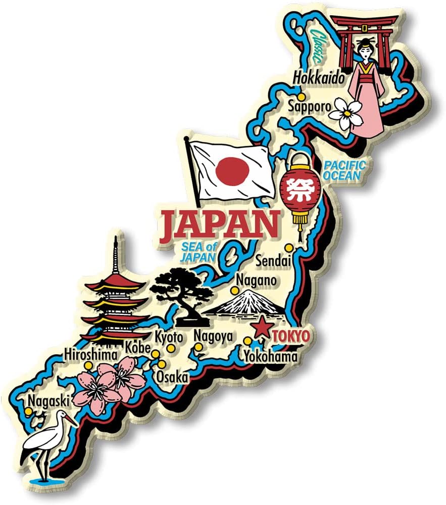 Japan Jumbo Country Map Magnet by Classic Magnets, 3D Rubber Vintage-Style Collectible Souvenirs and Gifts Made in The USA