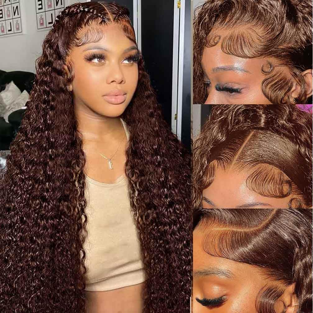 WPPIKK Chocolate Brown Lace Front Wigs Human Hair Pre Plucked 180 Density Brazilian Wet and Wavy Human Hair Wigs for Black Women Colored Curly 13x4